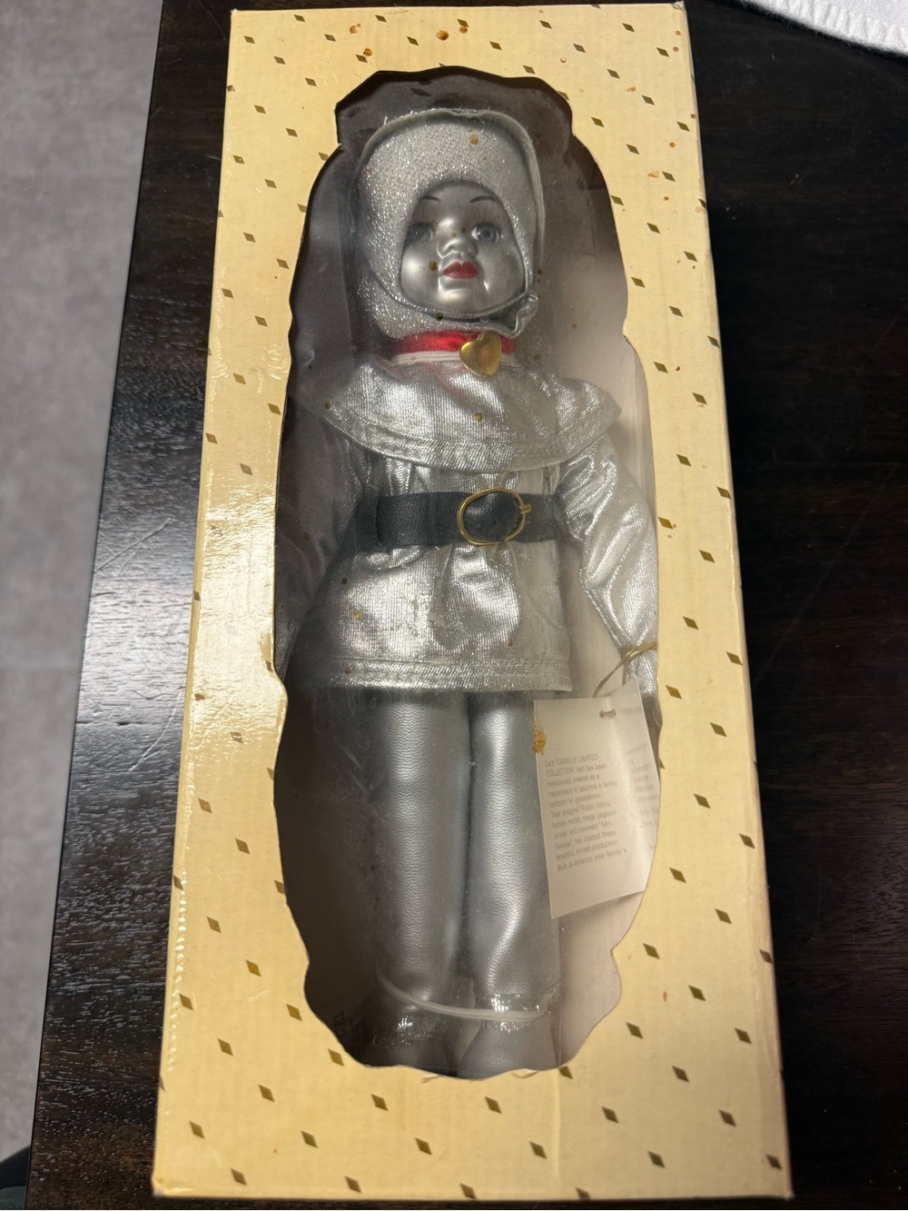 Silver Clown Decorative Doll Home Accent with Red Collar